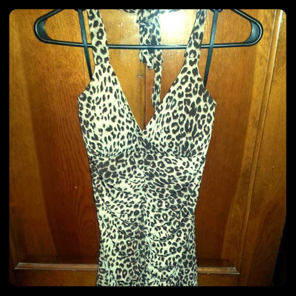 Leopard Print Halter Cocktail/Party Dress
